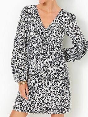 Lilly Pulitzer Black and White Leopard-Print Mini Dress with V-Neck